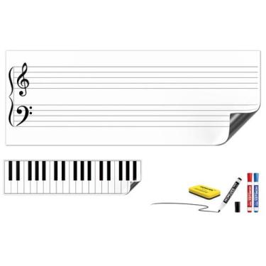 Imagem de Quadro branco magnético de música HomiDek Large com bastão e teclado