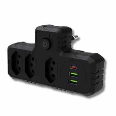 Imagem de Extensão 3 Tomadas Com 2 Usb Bivolt Sem Fio - Coibeu, Preto, 110V/220V