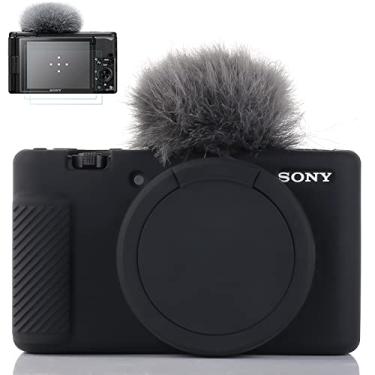 Imagem de Yisau Capa de câmera para Sony ZV-1, Sony ZV1 Capa para câmera digital anti-arranhões Slim Fit Soft DSLR com protetor de tela ZV1 (preto)