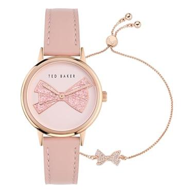 Imagem de Ted Baker Relógio feminino com pulseira de couro rosa, rosa