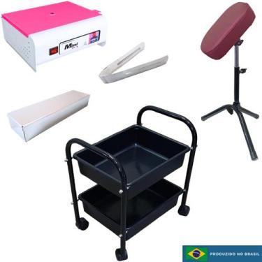 Imagem de Kit Apoio de Pé Tripé + Carrinho Auxiliar Manicure Pedicure Estética O