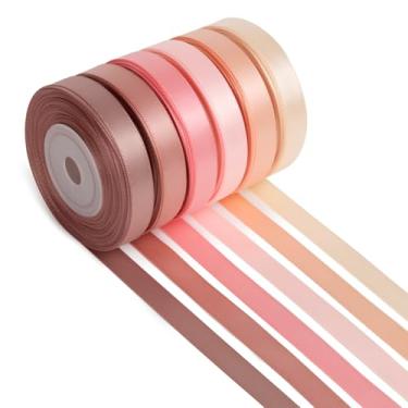 Imagem de Fita rosa 9,5 cm x 1,5 m de cetim fino sortido dupla face, rosa empoeirado, ouro rosa, pêssego, baunilha, fita rosa para buquê de flores, embrulho de presente, convite de casamento, chá de panela