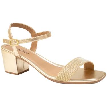 Imagem de Sandália Feminina Salto Médio Bloco Grosso Confortável Leve (Ouro Glitter, BR, Adulto, Numérico, 34)