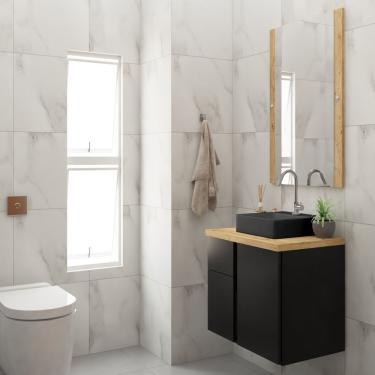 Imagem de Conjunto Para Banheiro Gabinete 60cm 1 Porta 2 Gavetas Castellon Com Cuba E Espelheira Darabas Agardi Preto