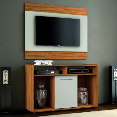 Imagem de Conjunto Painel Com Estante Para Tv Até 43 Polegadas Show Notável Móveis Freijó Trend/off White
