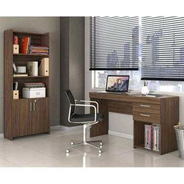 Imagem de Conjunto Home Office 2 Peças 1 Escrivaninha 2 Gavetas 1 Armário 2 Portas 2 Prateleiras Espresso Móveis Nogal Trend
