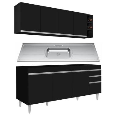 Imagem de Armário Aéreo Nevada E Balcão Gabinete 180cm Com Pia Dallas Preto - Lumil