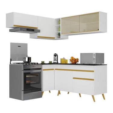 Imagem de Armário De Cozinha Completa De Canto Veneza Multimóveis V2059 Branco/dourado Branco/dourado
