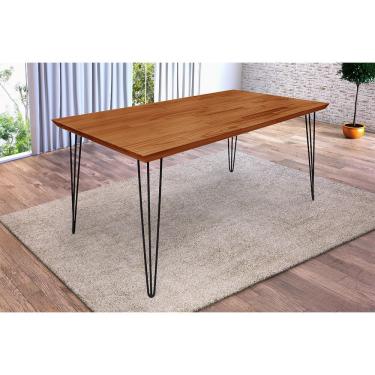 Imagem de Mesa Jantar Industrial Madeira Maciça Lanna 1,60M - Imbuia - Marrom