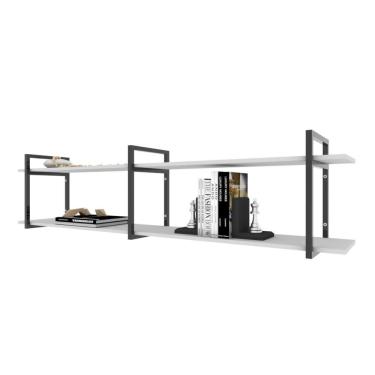 Imagem de Prateleira Industrial Sala Estar Estante Nicho Parede Ferro Madeira Suporte Branco Off White