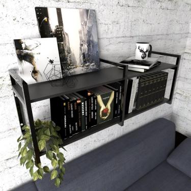 Imagem de Prateleira Industrial Moveis Escritorio Quarto Estante Infantil Livros Preto Ferro E Madeira