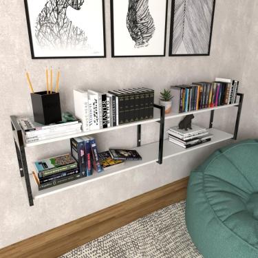 Imagem de Prateleira Industrial Moveis Escritorio Quarto Estante Infantil Livros Branco Ferro E Madeira