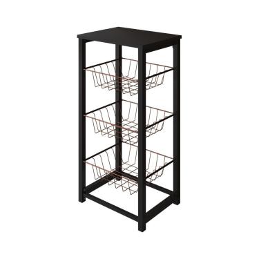 Imagem de Fruteira De Chão Cozinha Desmontada Aço Preto Cesto Cobre Tampo Preto Madri Cor: Preto