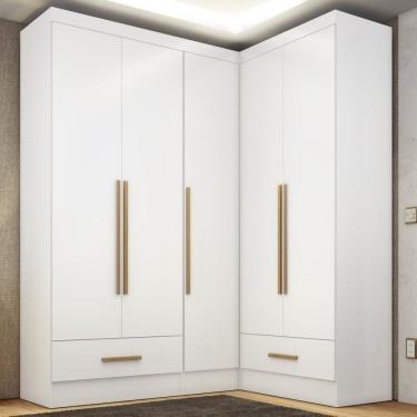 Imagem de Quarto Modulado De Canto 3 Peças 5 Portas 2 Gavetas Smart Plus Branco