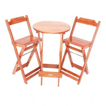 Imagem de Conjunto Bistrô Dobrável 1 Mesa 2 Cadeirões Madeira Maciça