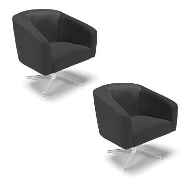 Imagem de Cadeira Sala De Jantar Giratória Cromada Kit 2 Stella Sintético D03 - D'rossi Cor Preto