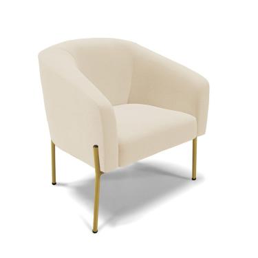 Imagem de Cadeira Sala De Jantar Pé De Ferro Dourado Stella Linho D03 - D'rossi Cor Bege