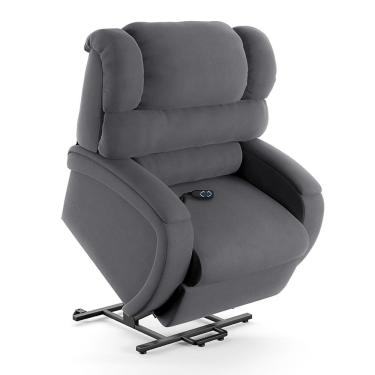Imagem de Poltrona Do Papai Reclinável Napoli Elevação Lift Elétrico Veludo Cinza Fh1