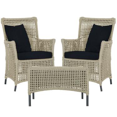 Imagem de 2 Poltronas E 1 Mesa Igapó Alumínio Preta Corda Náutica E12 Rami