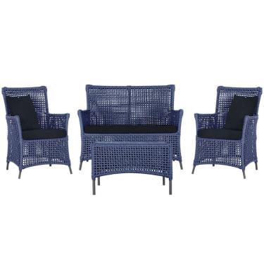 Imagem de Jogo Sofá 2 Poltronas E Mesa Igapó Preta E12 Trama Original Azul