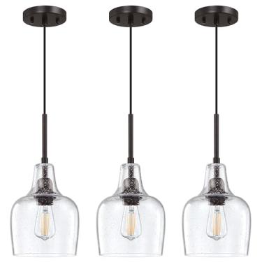 Imagem de Dolaimy House Pacote Com 3 Luminárias Pendentes De Teto Para Ilha Cozinha Interna, 1 Luminária Vidro Transparente Sementes, Acabamento Em Bronze Polido A Óleo Casa Fazenda, Sobre Pia, Quarto E Corre