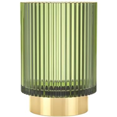 Imagem de REALHUNLEE Organizador De Porta-Pincéis Maquiagem, Suporte Cristal Pesado Para Armazenamento, Copo Vintage Pincéis Caneta, Lápis, Escova Dentes, Vaso Listrado (Grande (Verde))