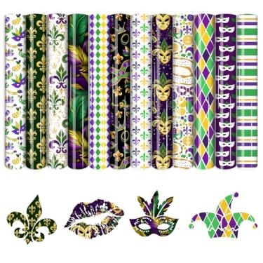 Imagem de HTVSTD Vinil De Transferência Térmica Mardi Gras - 12 Folhas 12'' E 10'', Padrão Máscara Baile Htv Para Camisetas
