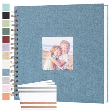 Imagem de Bonyomor Álbum De Fotos Scrapbook 10X10" Com 40 Páginas, Capa Dura, Papel Kraft, Linho, Memórias, Faça Você Mesmo, Álbuns Para Casamento, Bebê, Namorado, Viagem, Aniversário, Família, Azul