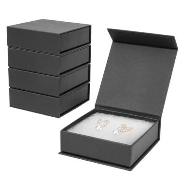 Imagem de Mirgrmle Caixas De Presente Para Joias Mirgrime, Pacote Com 5, 8,9 X 2,5 Cm, Caixa Papelão Pequena Colares, Pulseiras, Brincos E Anéis (Preto)