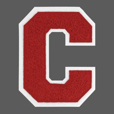 Imagem de FANCIBAND Letras vermelhas de ferro em letras universitárias de 15 cm grande chenille ferro em letras para roupas camiseta de jérsei jaqueta com capuz Varsity C