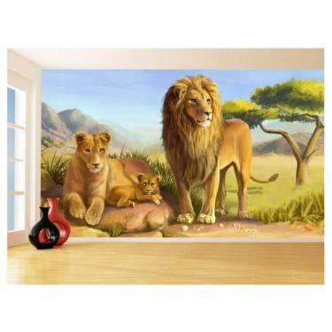 Imagem de Papel De Parede Animais Leão Família Filhotes 3,5M Anm526 - Você Decor