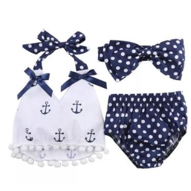 Imagem de Conjunto bebe menina top calcinha lacinho tamanho m  - KADU MODAS