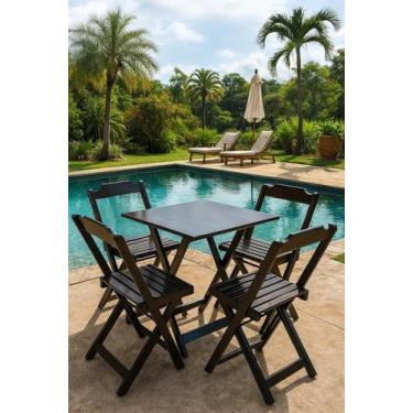 Imagem de Conjunto Mesa Dobrável 70x70 Tampo MDF e 4 Cadeiras Dobrável Retrátil 