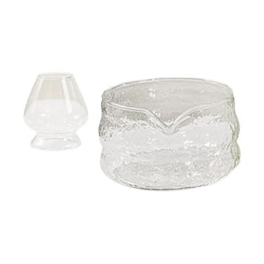Imagem de Ioensy Conjunto de vidro Matcha 650ml, tigela e suporte para batedor, transparente, feito à mão, fácil de limpar, com bico para amantes de chá, acessório