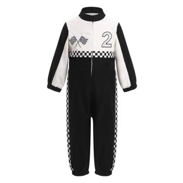 Imagem de IWEMEK Fantasia de motorista de carro de corrida para meninas, 1º aniversário de 2 anos, macacão de corrida infantil para o Dia das Bruxas, Preto 2, 18-24 Meses