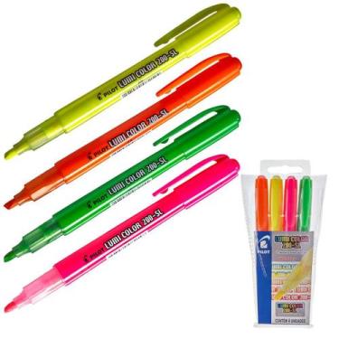 Imagem de Caneta Marca Texto Lumicolor Kit 4 Cores Neon Amarelo Rosa Laranja Ver