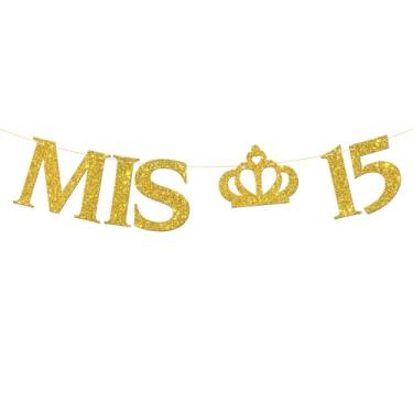 Imagem de Faixa Mis 15 - Decoração de festa de aniversário de 15 anos - Mis Quince Años - Decorações de festa de aniversário It's My Fifteen - Glitter dourado