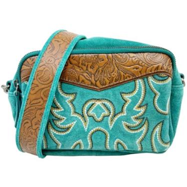 Imagem de Myra Bag Bolsa de ombro feminina de couro ocidental – Bolsa transversal estilo vaqueira Boho Country, Turquesa, Ocidental
