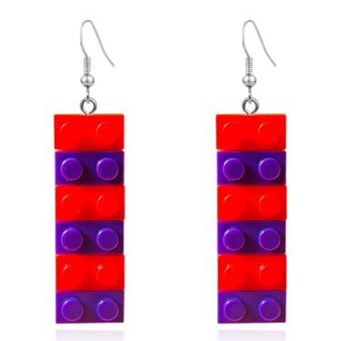 Imagem de QUPENGXU Brincos de blocos de construção coloridos com pingente de gota para mulheres, trumpet, Acrílico, Sem pedra preciosa