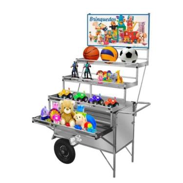 Imagem de Carrinho Expositor de Brinquedos Inox com Toldo Rodas Pneumáticas Cefa