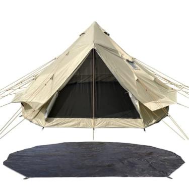 Imagem de DANCHEL OUTDOOR Barraca portátil B2 Yurt Bell com conector de fogão, leve para 4 estações, à prova d'água, barraca de acampamento com pegada para glamping familiar de 6 a 8 pessoas, cáqui Oxford 300D