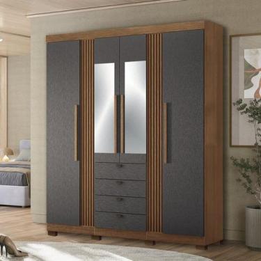 Imagem de Guarda-roupa 4 Portas 4 Gavetas com Espelho e Pés Mdp Aurora - Santos 