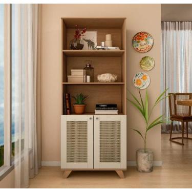 Imagem de Estante Multiuso 3 Nichos, 2 Portas com pintura 3D palha Trama Artely