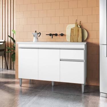 Imagem de Balcão Tatiane com Pia e Cuba GhelPlus 120cm Branco AJL Móveis
