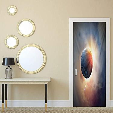 Imagem de Adesivo de papel de parede de pintura de parede de quarto mundial, tema de ciclo de dias, sol nascente, planeta no espaço, astronomia, atmosfera de paisagem nublada, para dormitórios, escritórios e