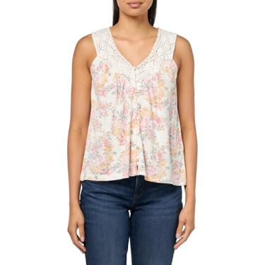 Imagem de Lucky Brand Regata feminina estampada com acabamento em renda, Floral amarelo, M