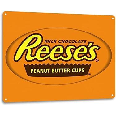Imagem de GFJQJH Placa De Lata Reese'S Cups Metal Decoração Arte Parede Cozinha Loja Doces A591 8X12" Pintura Ferro Designável Personalizável