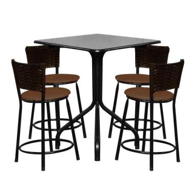 Imagem de Conjunto Mesa Quadrada 70cm Preta Com 4 Banquetas Junco Café - Lamar D