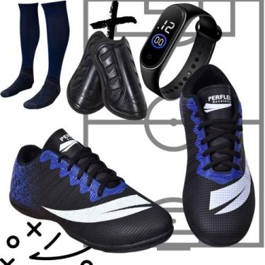 Imagem de Chuteira Futsal Quadra Adulto Infant Meião+caneleira+relogio Colada e 