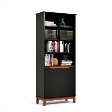 Imagem de Livreiro Ej Flow 2 Portas 6 Prateleiras Com Pés Madeira Preto